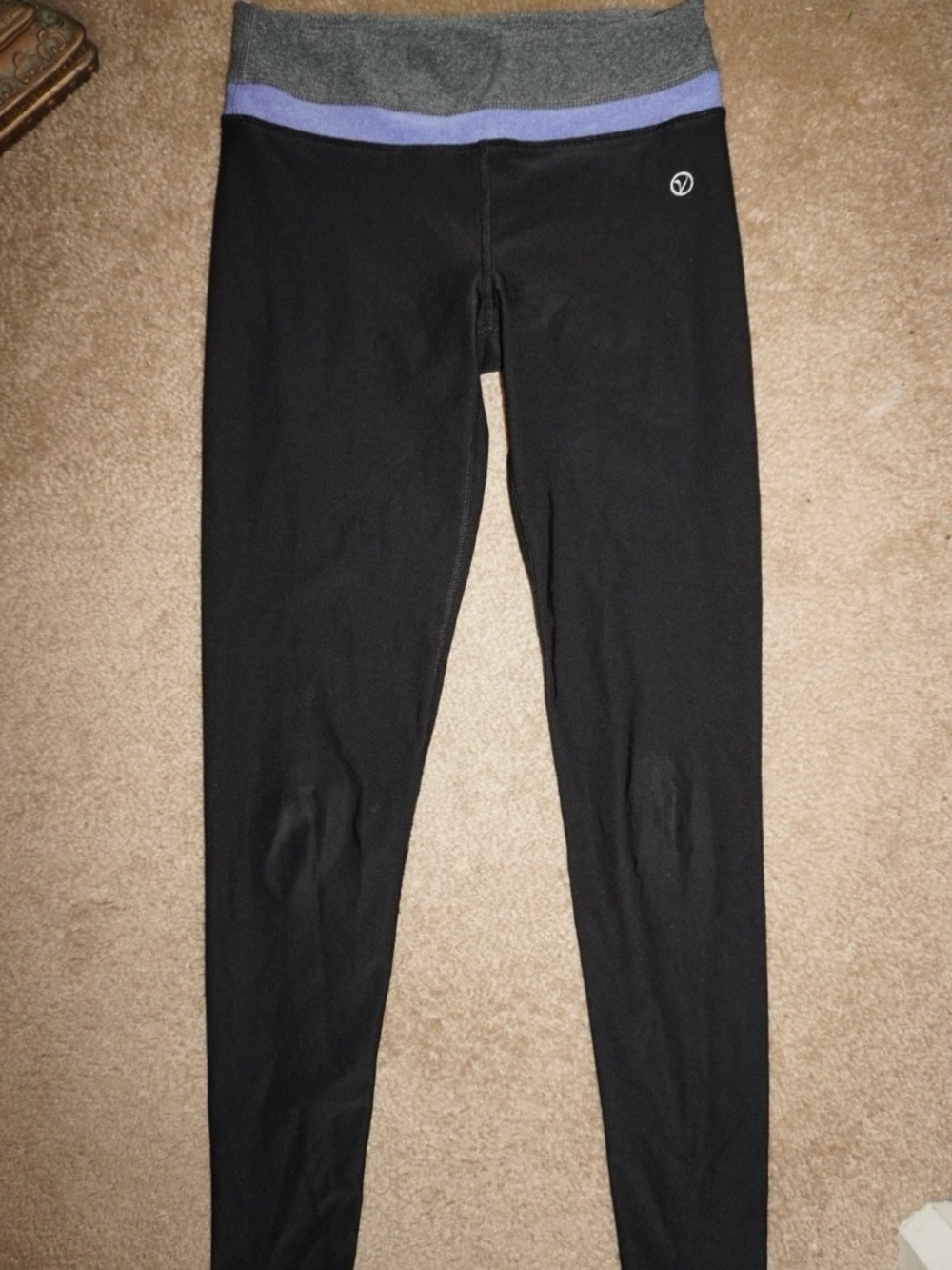 Women's Black Leggings with Gray and Lavender Waistband